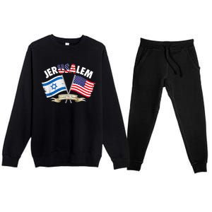 Jerusalem Israel Usa American Flag Premium Crewneck Sweatsuit Set