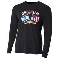 Jerusalem Israel Usa American Flag Cooling Performance Long Sleeve Crew