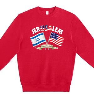 Jerusalem Israel Usa American Flag Premium Crewneck Sweatshirt