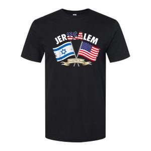 Jerusalem Israel Usa American Flag Softstyle CVC T-Shirt