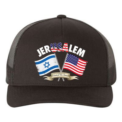 Jerusalem Israel Usa American Flag Yupoong Adult 5-Panel Trucker Hat