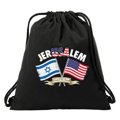 Jerusalem Israel Usa American Flag Drawstring Bag