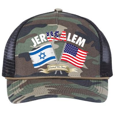 Jerusalem Israel Usa American Flag Retro Rope Trucker Hat Cap