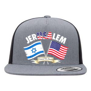 Jerusalem Israel Usa American Flag Flat Bill Trucker Hat