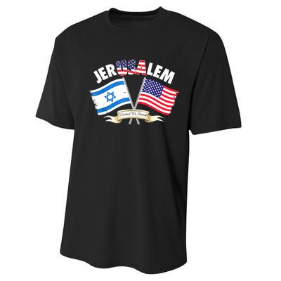 Jerusalem Israel Usa American Flag Performance Sprint T-Shirt