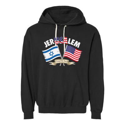 Jerusalem Israel Usa American Flag Garment-Dyed Fleece Hoodie