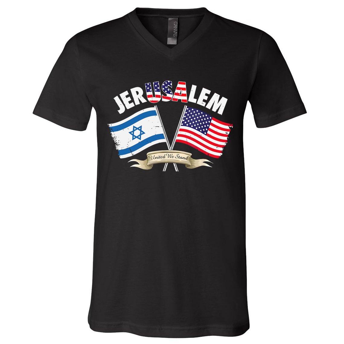 Jerusalem Israel Usa American Flag V-Neck T-Shirt