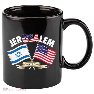 Jerusalem Israel Usa American Flag 11oz C Handle Ceramic Mug