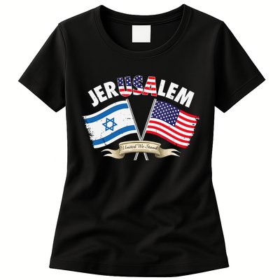 Jerusalem Israel Usa American Flag Womens T-Shirt