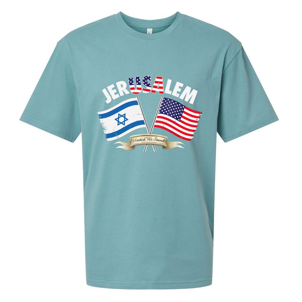 Jerusalem Israel Usa American Flag Sueded Cloud Jersey T-Shirt