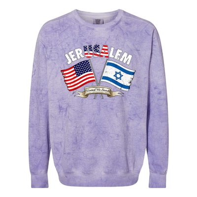 Jerusalem Israel Usa American Flag Colorblast Crewneck Sweatshirt