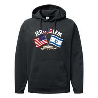 Jerusalem Israel Usa American Flag Performance Fleece Hoodie