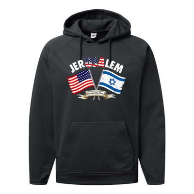 Jerusalem Israel Usa American Flag Performance Fleece Hoodie