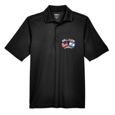 Jerusalem Israel Usa American Flag Men's Origin Performance Pique Polo