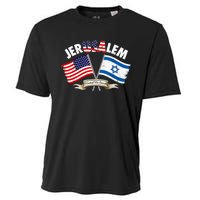 Jerusalem Israel Usa American Flag Cooling Performance Crew T-Shirt