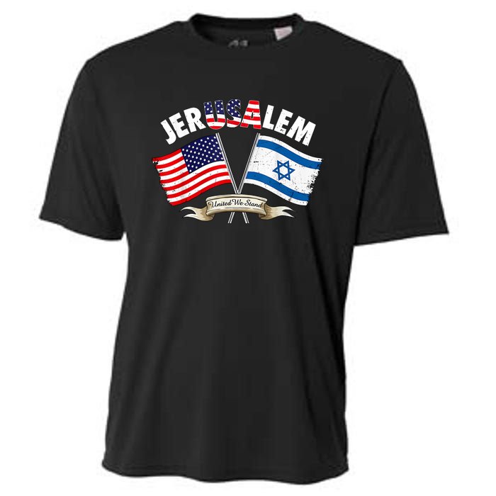 Jerusalem Israel Usa American Flag Cooling Performance Crew T-Shirt