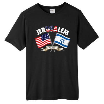 Jerusalem Israel Usa American Flag Tall Fusion ChromaSoft Performance T-Shirt