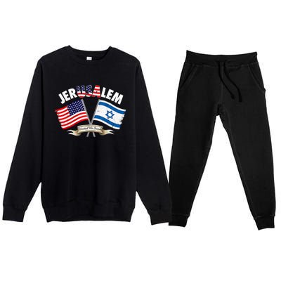 Jerusalem Israel Usa American Flag Premium Crewneck Sweatsuit Set