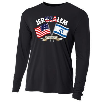 Jerusalem Israel Usa American Flag Cooling Performance Long Sleeve Crew