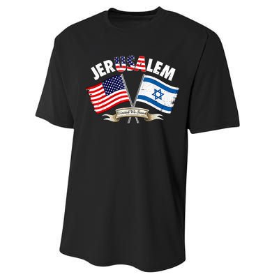 Jerusalem Israel Usa American Flag Performance Sprint T-Shirt