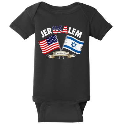 Jerusalem Israel Usa American Flag Baby Bodysuit
