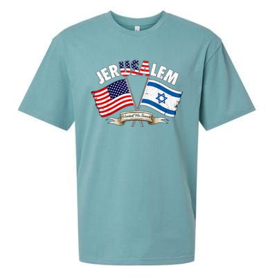 Jerusalem Israel Usa American Flag Sueded Cloud Jersey T-Shirt