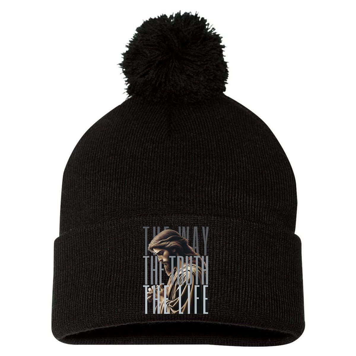 Jesus Is Way Truth And The Life Catholic Bible Quote Pom Pom 12in Knit Beanie
