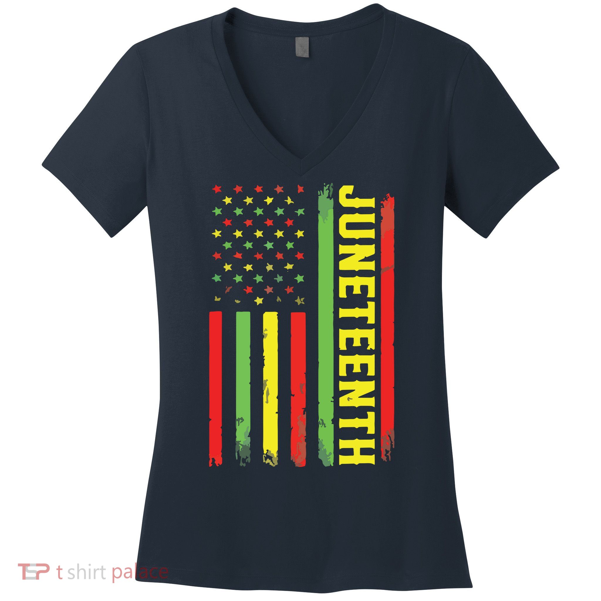 Juneteenth June 19th 1865 Juneteenth Black Freedom Day Flag Women's V-Neck T-Shirt