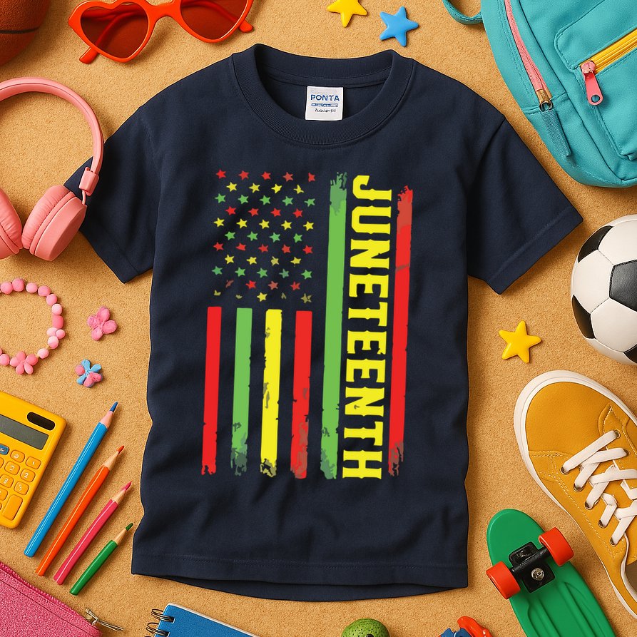 Juneteenth June 19th 1865 Juneteenth Black Freedom Day Flag Kids T-Shirt