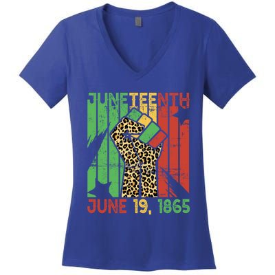 Juneteenth June 19 Black History Leopard African Freedom Day Gift Women's V-Neck T-Shirt