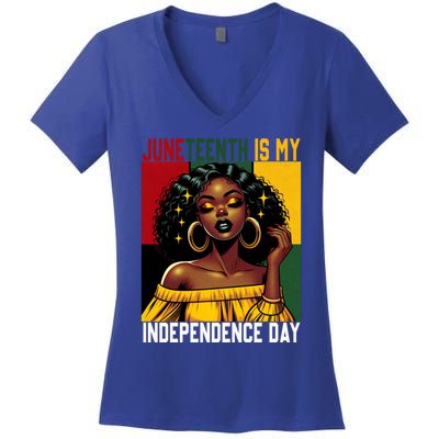 Junenth June 19th Is My Independence Day Black Gift Women's V-Neck T-Shirt