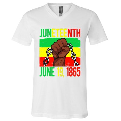 Juneteenth June 19th 1865 Juneteenth Black Freedom Day Flag V-Neck T-Shirt