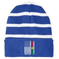 Juneteenth June 19 1865 Black History Month Freedom Usa Flag Gift Striped Beanie with Solid Band