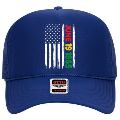 Juneteenth June 19 1865 Black History Month Freedom Usa Flag Gift High Crown Mesh Back Trucker Hat