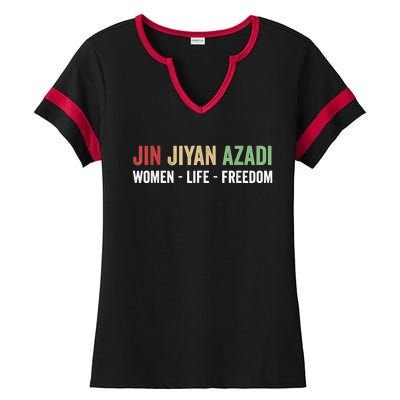 Jin Jiyan Azadi Women Life Freedom Kurdish Freedom Ladies Halftime Notch Neck Tee