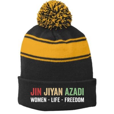 Jin Jiyan Azadi Women Life Freedom Kurdish Freedom Stripe Pom Pom Beanie