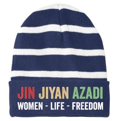 Jin Jiyan Azadi Women Life Freedom Kurdish Freedom Striped Beanie with Solid Band