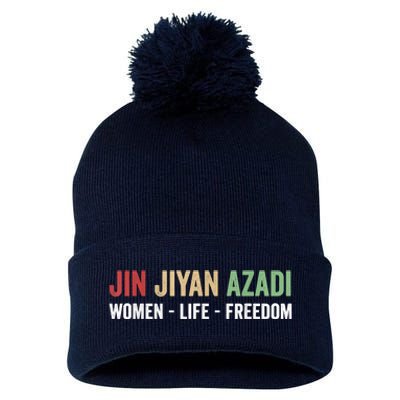 Jin Jiyan Azadi Women Life Freedom Kurdish Freedom Pom Pom 12in Knit Beanie