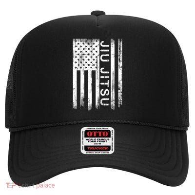 Jiu Jitsu American Flag Martial Arts High Crown Mesh Back Trucker Hat