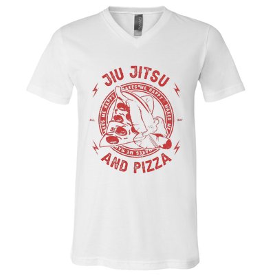 Jiu Jitsu And Pizza Funny Jujitsu BJJ and Mixed Martial Arts V-Neck T-Shirt