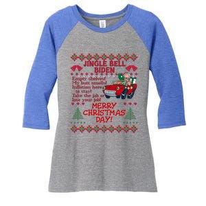 Jingle Joe Biden Xmas Carol Trump Ugly Christmas Sweater Gift Women's Tri-Blend 3/4-Sleeve Raglan Shirt