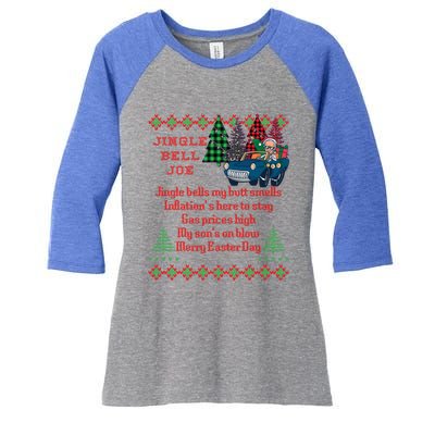 Jingle Joe Biden Xmas Carol Trump Ugly Christmas Sweater Gift Women's Tri-Blend 3/4-Sleeve Raglan Shirt