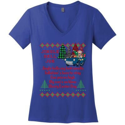 Jingle Joe Biden Xmas Carol Trump Ugly Christmas Sweater Gift Women's V-Neck T-Shirt