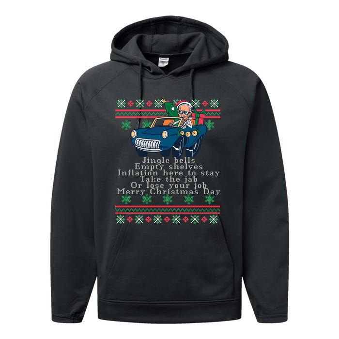 Jingle Joe Biden Funny Santa Trump Ugly Christmas Sweater Performance Fleece Hoodie