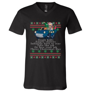 Jingle Joe Biden Funny Santa Trump Ugly Christmas Sweater V-Neck T-Shirt