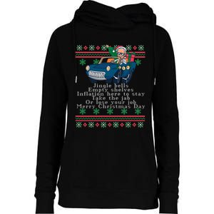 Jingle Joe Biden Funny Santa Trump Ugly Christmas Sweater Womens Funnel Neck Pullover Hood