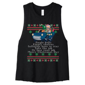 Jingle Joe Biden Funny Santa Trump Ugly Christmas Sweater Women's Racerback Cropped Tank