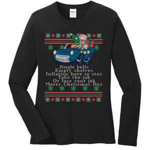 Jingle Joe Biden Funny Santa Trump Ugly Christmas Sweater Ladies Long Sleeve Shirt