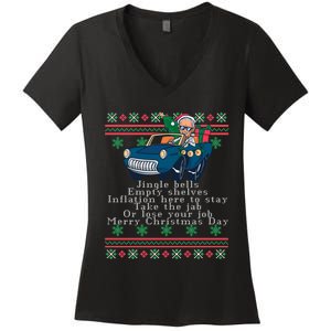 Jingle Joe Biden Funny Santa Trump Ugly Christmas Sweater Women's V-Neck T-Shirt