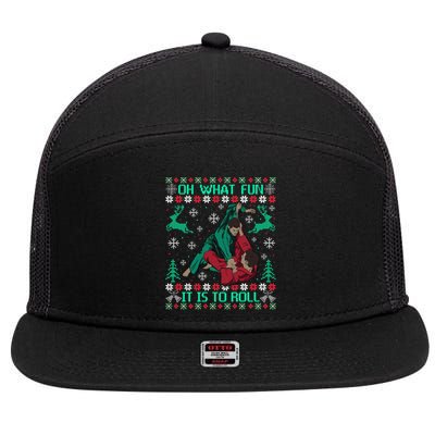 Jiu Jitsu Bjj Ugly Christmas Sweater Mma Funny Xmas Sweater 7 Panel Mesh Trucker Snapback Hat